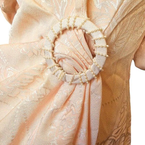 Vintage 80s Sz 4 Light Pink Floral Wrap Dress Gather Knee Length Puff Sleeve‎ - Picture 4 of 14